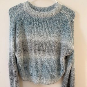 Fuzzy Cropped Blue and Grey Sweater